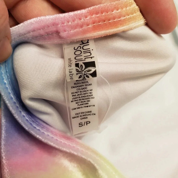 Quintsoul S NWOT One Piece Unicorn Rainbow Colorful Velour Deep V  Lace Up - Picture 14 of 14